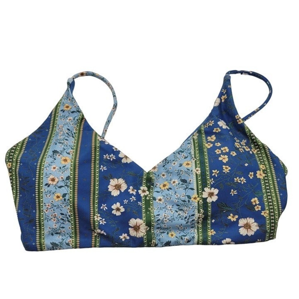 O'Neill Blue Active Top Bikini Swim Separate Floral Lace Up Blue XS New